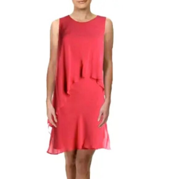 Lauren Ralph Lauren Georgette Tiered Midi Dress in Starfruit (Pink) – Size 4P - Picture 1 of 5